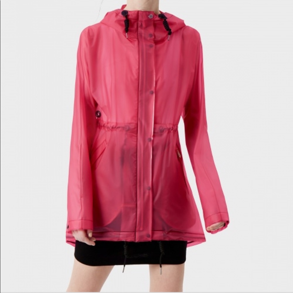 Hunter red vinyl rain jacket with hood